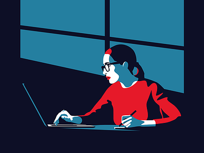 Woman working on her computer - infographic header affinity character design girl glasses illustration lady laptop