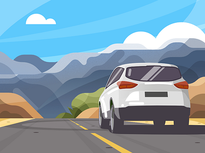 Car on the road - infographic header desert design drive flat illustration landscape mountain scenery sky suv vehicle