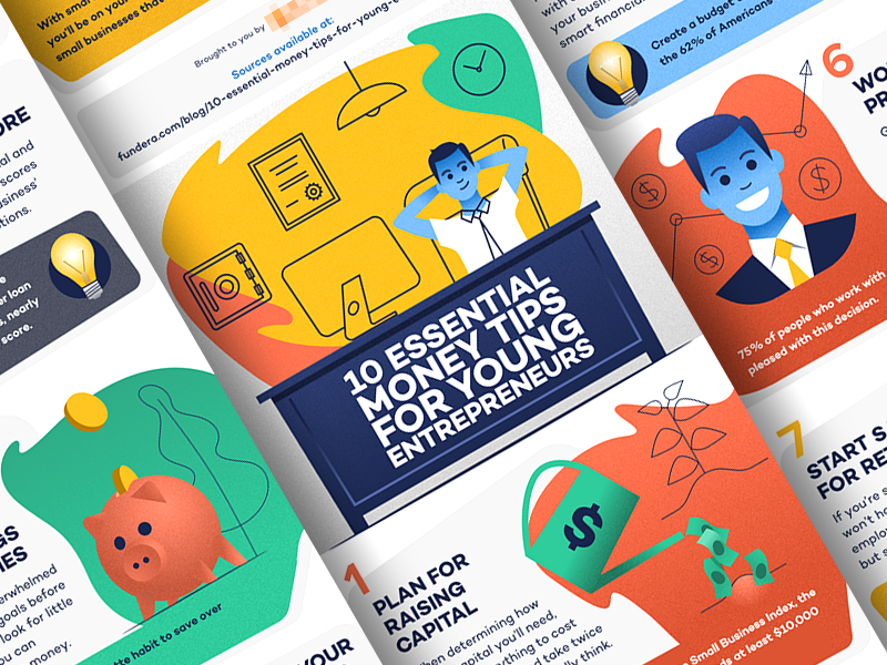 Money tips - infographic portrait character dollar outline lineart flat design gradient noise illustration bank card