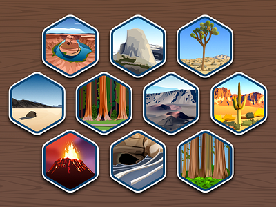 Top 40 National Parks icons #1-10 - infographic elements design forest gradient icon illustration landscape mountain scenery vector