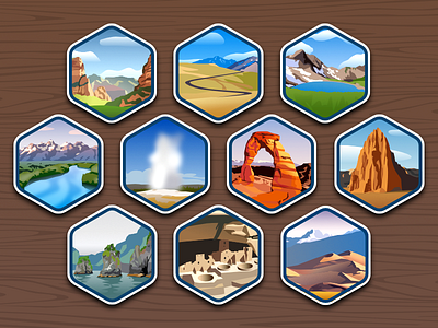 Top 40 National Parks icons #21-30 - infographic elements design forest gradient icon illustration landscape mountain scenery vector