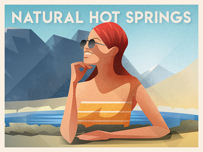 The Best Natural Hot Springs - infographic header affinity art deco character design flat girl gradient illustration landscape mountain portrait scenery vector woman
