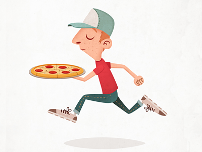 Pizza delivery guy cartoon character illustration vector