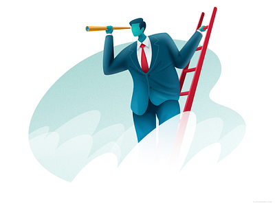 Man with telescope affinity air business cartoon character cloud design illustration ladder man observing vector