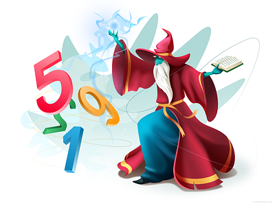 Wizard performing magic affinity book cartoon character design illustration mage magician spell vector