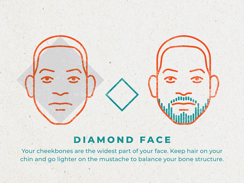 Beard styles for different face shapes - infographic character design head illustration line moustache portrait stroke vector