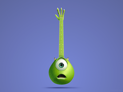 Mike Wazowski Guitar acoustic affinity animation cartoon design electric face gradient illustration inc monsters pickup pixar portrait string vector