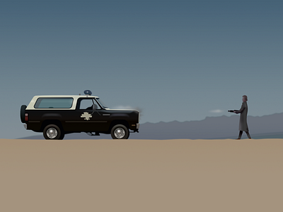 Scene from The Hitcher affinity car character desert design film gun illustration movie police shotgun thriller vector vehicle