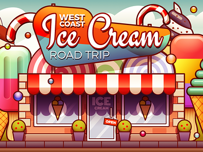 Ice Cream Shop - infographic header affinity building candy design illustration lollipop ouline stroke sweets vector