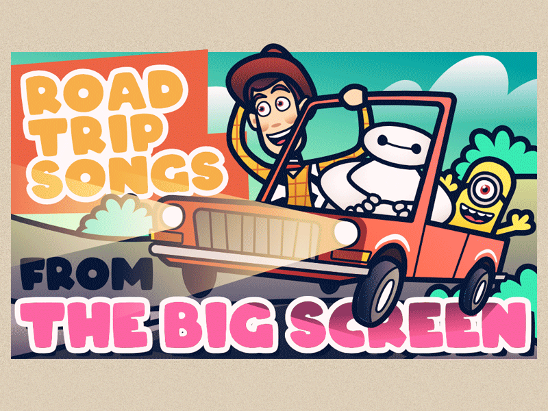 Road Trip Songs From The Big Screen playlist - in-post image affinity car cartoon character cinema design film flat illustration movie music stroke vector