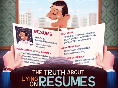 The truth about lying on resumes - infographics cartoon character cv illustration infographics job office resume style work