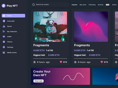 Play NFT -  Dashboard landing page