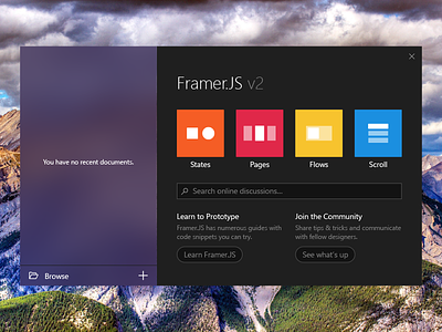 Framer.js UWP Welcome Screen fluent framer.js native ui uwp welcome windows xd