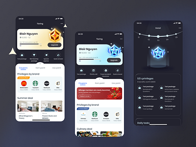 Membership | Tiered Loyalty Program dailyui dark anti mode darkmode illustration loyalty loyalty app medal membership mobile app tier tiering ui