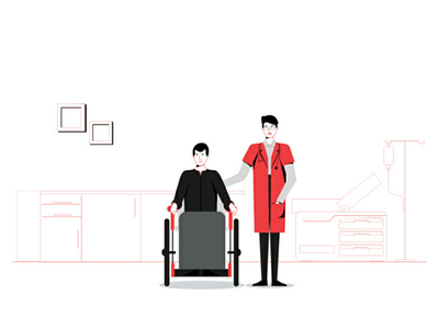 Doctor and Patient doctor hospital illustration vector lineart patient redcolor wheelchair