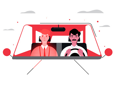 Virtual driving guide car character design driver driving flat graphic gray guide illustration lineart red redcolor vector virtual