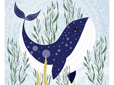 Blue Whale adobe fresco illustration summer whale