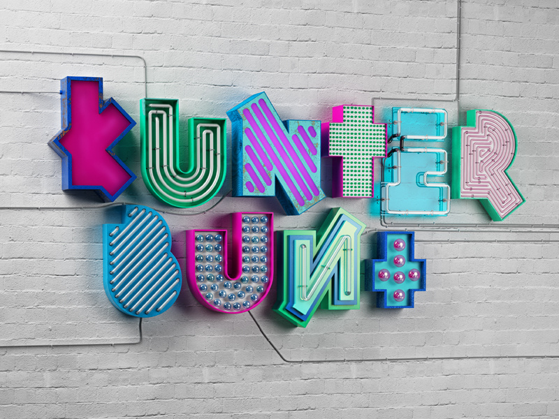 Kunterbunt final neon sign neon signage lettering 3d type 3d type