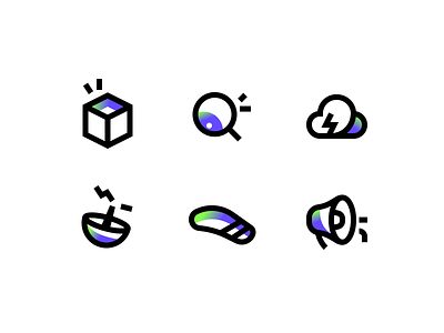 Six icons cloud footprint gradient illustration no content no network no search results notice rough stroke ui