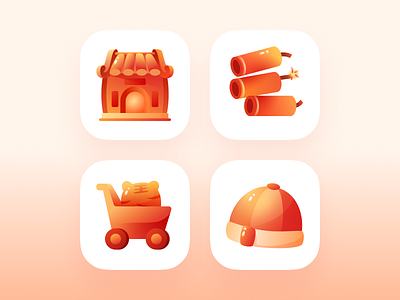 Chinese New Year Icon 3d architecture classification firecrackers hat home icon illustration shopping cart tiger