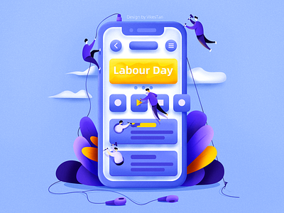Labour Day blue design festival headset hot pixel illustration people phone plant ui vacation web
