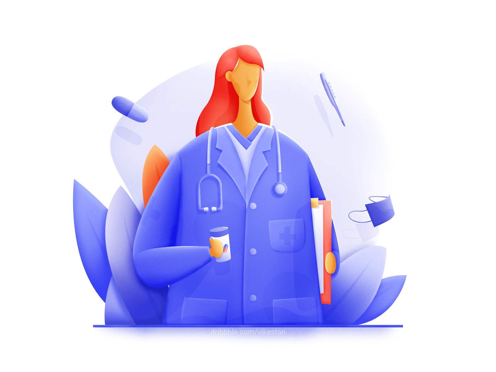 Doctor blue file float illustration mask medicine plant soft stethoscope ui web woman