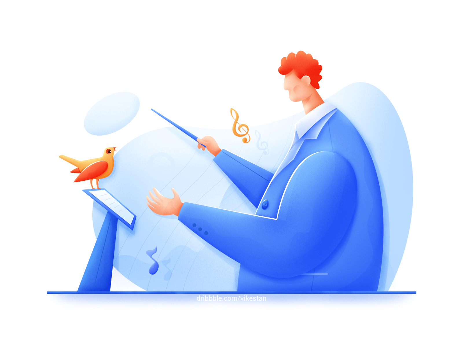 Conductor bird blue business gentleman illustration man master music profession soft ui web