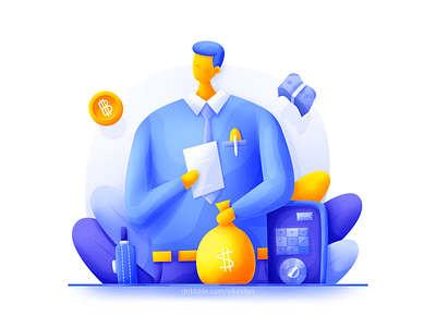 Businessman blue briefcase bright business file gold illustration man money plant safe web