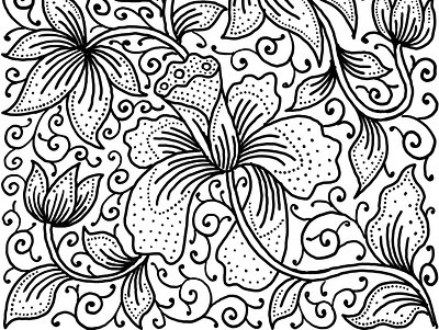 Batik Flower Line Art batik illustration