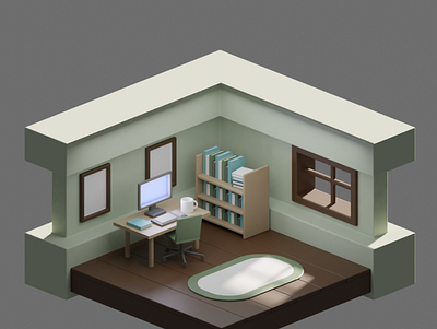 Sage Green Office 3D Model 3d 3d illustration 3d model 3d office aesthetic 3d model blender design