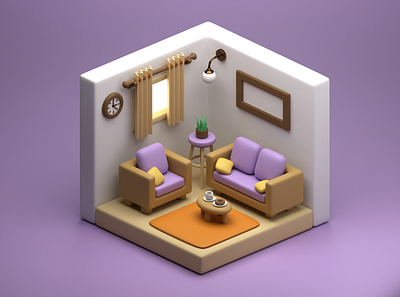 Smooth 3d Living Room 3d illustration 3d living room aesthetic 3d model blender illustration