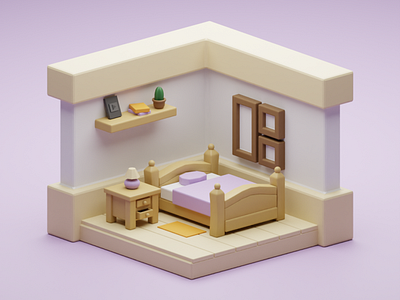 Light Purple Themed 3d Isometric Bedroom 3d illustration 3d model aesthetic 3d model blender illustration