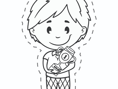 Child holding Winning cup 3d adobe illustrator animation black and white sketch boy holding cup child drawing coloring book design drawing book graphic design illustration motion graphics nft artist ui vector art winning cup