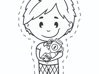 Child holding Winning cup 3d adobe illustrator animation black and white sketch boy holding cup child drawing coloring book design drawing book graphic design illustration motion graphics nft artist ui vector art winning cup
