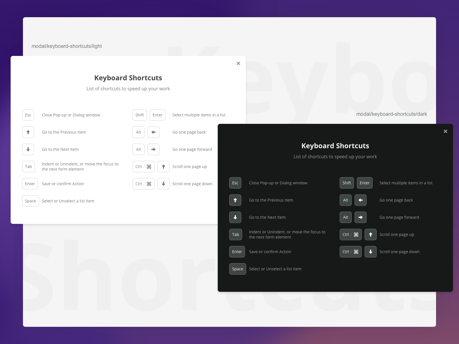 Dark Mode Exploring for Keyboard Shortcuts Modal by Marko Aleksic 🧑‍💻