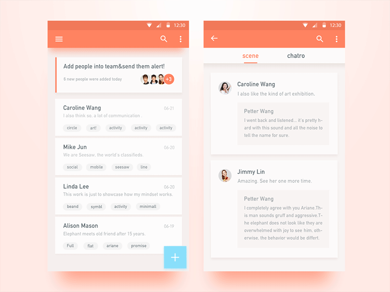 Social App Concept UI Experiment ae after effects clean design glat list message mobile social ui ux