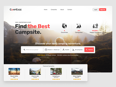 CampEase | Landing Page Hero camp camping clean creative design flat hero hero section landing landing page landingpage modern simple typography ui ui design ux ux design web web design