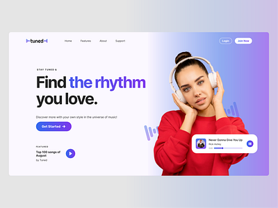 Tuned | Landing Page Hero clean creative design flat hero landing landing page landingpage modern music simple streaming typography ui ui design ux ux design web web design website