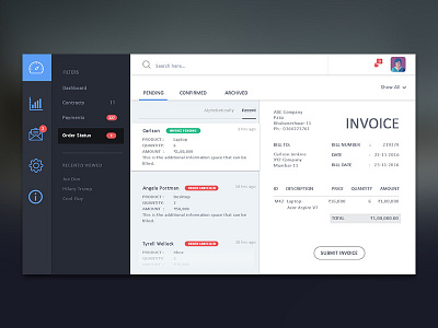 Product Invoice | Dashboard activity admin app dashboard device interface invoice message ui ux