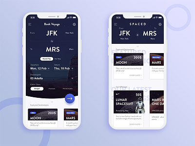 App UI for Spaced Challenge booking contest creative future futuristic minimal spaced spacedchallenge ticket travel ui ux