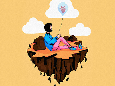 Girl With Balloon abstract alone balloon colors girl heart illustration minimal modern rock vivid