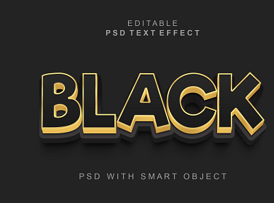 Black 3d text effect in photoshop golden letter text