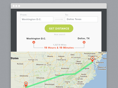 To/From distance widget button clean dallas dc desktop field flat interface map minimal simple ui ui design widget