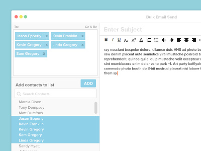 Bulk email selection UI compose contacts design email email client flat inbox minimal simple ui