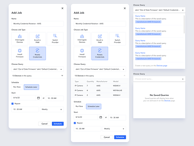 Add Job - Components app blank state clean component design desktop devices dropdown firmware iot minimal modal panel picker query schedule search ui ui component ui design