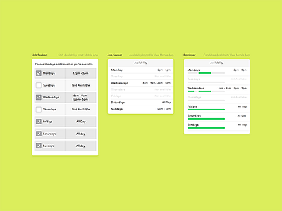 Availability Widgets - iOS (Seeker and Employer) android bar checkbox employer input ios job seeker mobile ui widgets