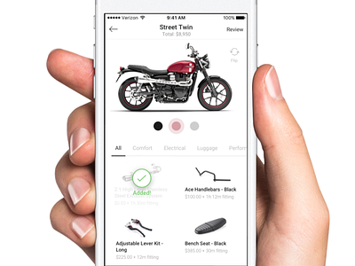 Triumph Customize Motorcycle - Mobile Experience clean customize flow ios iphone motorcycles product simple ui triumph ui white ui