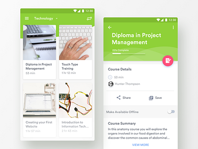 Technology Courses / Details android cards green material design mobile switch ux
