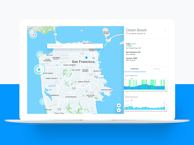 Surf.io V2 app chart data visual design graph macbook pro map search surf ui