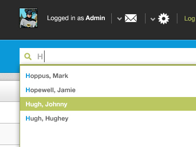 Searching for all things "H" admin bar app search bar search ui web application web design